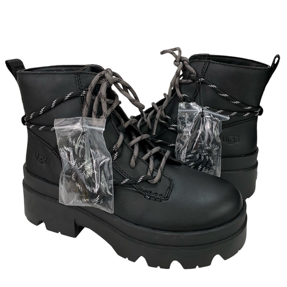 UGG Boots Brisbane Leather Ankle Lace Up NWT Black Size 9 Whimsigoth Grunge - Picture 7 of 10
